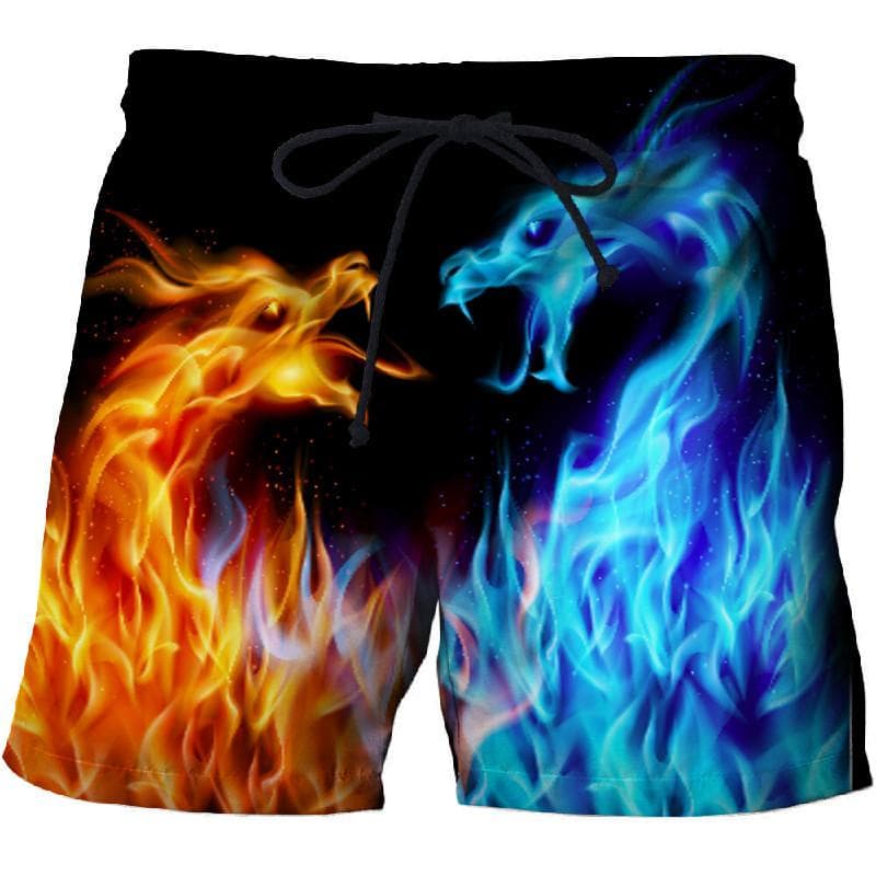 men Flame Graphic Beach Pants 3D printed quick-drying shorts Mens shorts Casual sports pants Bermuda shorts Swimming trunks L