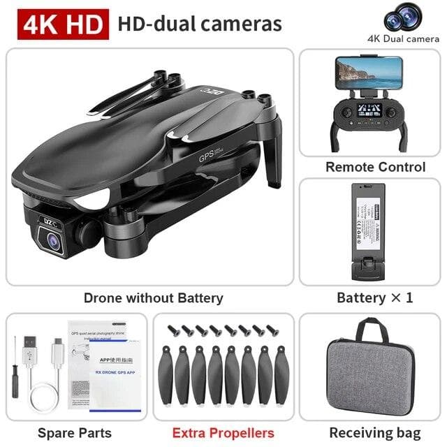 L500 PRO 4K GPS Drone With Camera Brushless Pro Quadcopter FPV 5G Wifi 1.2km 25mins Flight RC Helicopter Camera Mini Drone black