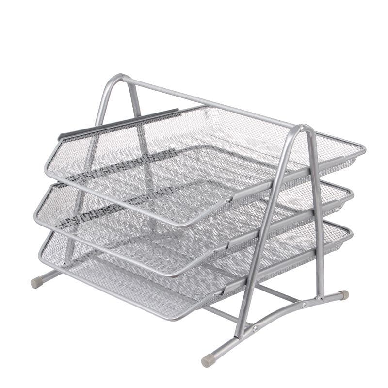 Office Supplies Wire Mesh, Metal Three-layer File Rack Data Tray Storage Rack Data Tray Drawer Style silver