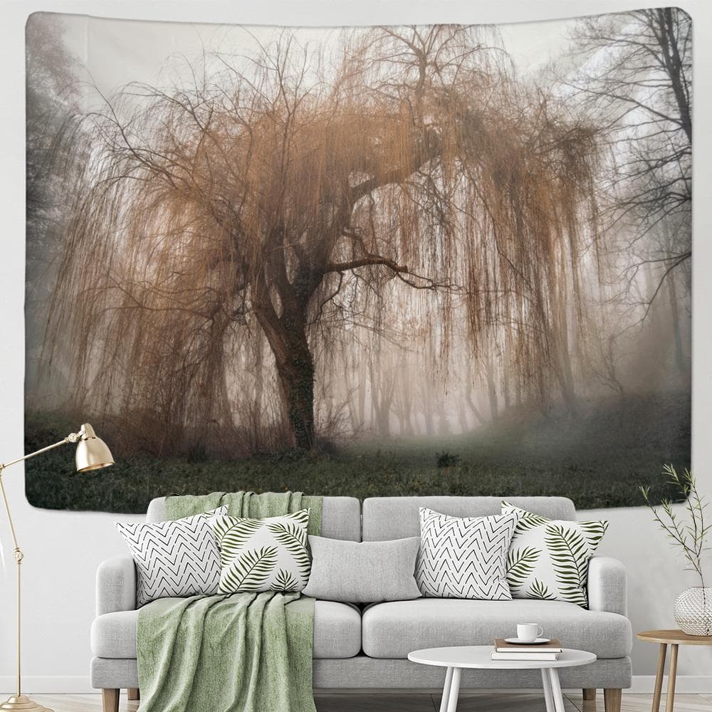 Autumn Willow Tapestry Wall Hanging Nature Landscape Bohemian Aesthetic Room Home Decor Background Cloth 95x70cm
