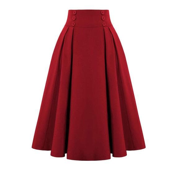 Women Skirt Elastic High Waist A-Line Midi Skirt Contrast Color Plaid Print Large Hem Mid-Calf Length Skirt Daily Wear S red