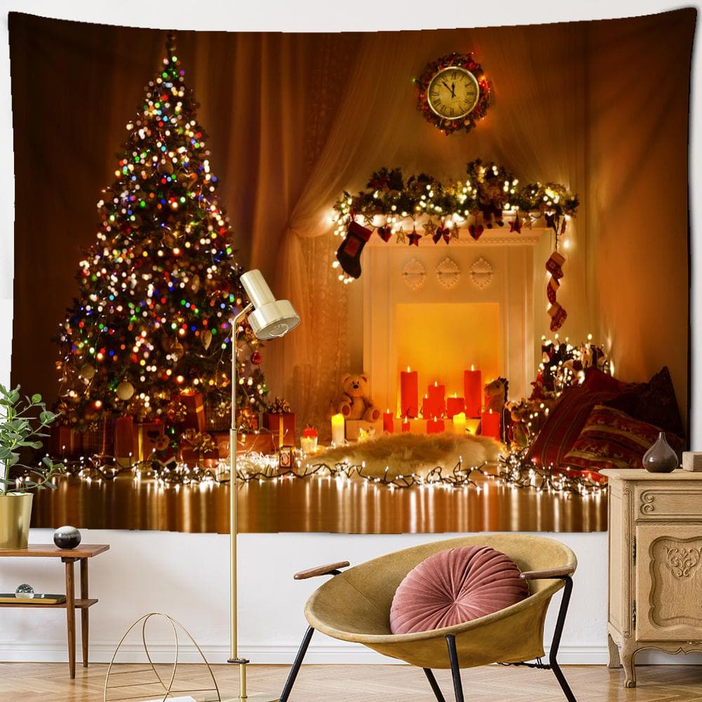 Cartoon Christmas Gift Tapestry Wall Hanging Christmas Tree Festive Kawaii Living Room Home Decor Background Cloth 95x70cm