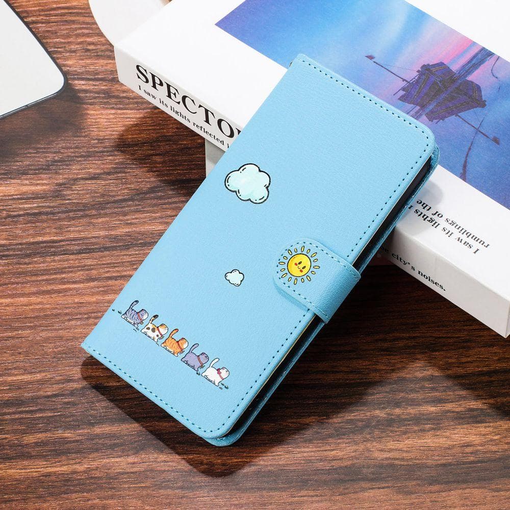 for Funda iPhone 11 13 14 Cute Phone Case iPhone 16 15 14 13 12 11 Pro Max X XR 7 8 Plus SE Cases Leather Wallet Flip Back Cover iPhone 11 blue
