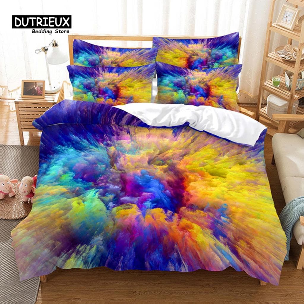 3pcs Duvet Cover Set, 3D Color Painting Bedding Set, Soft Comfortable Breathable Duvet Cover, For Bedroom Guest Room Decor EU single(135x200cm)