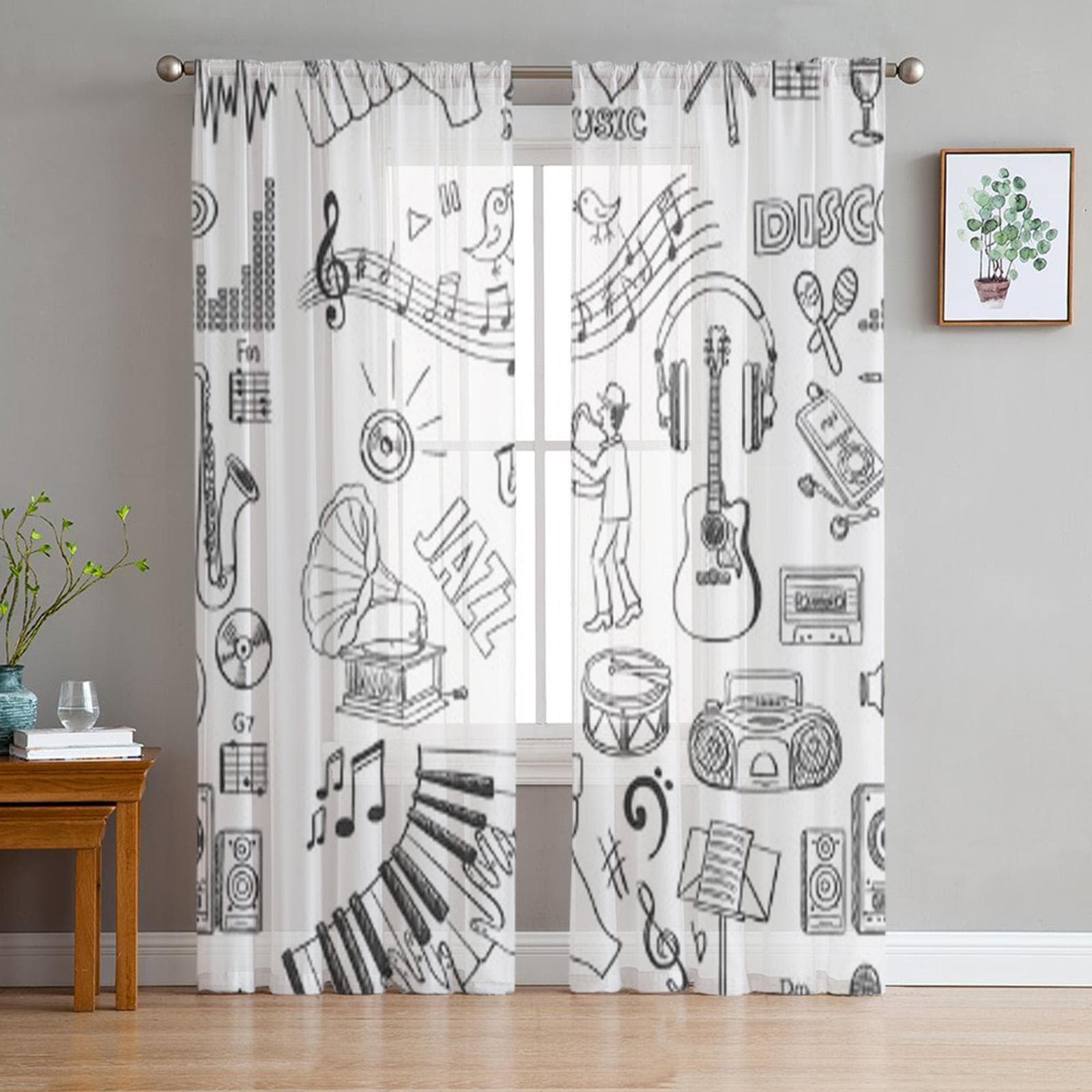 Music Tulle Curtains For Living Room Sheer Curtain Bedroom Veil Organza Decorative Window Treatments 135W x 114H(cm)