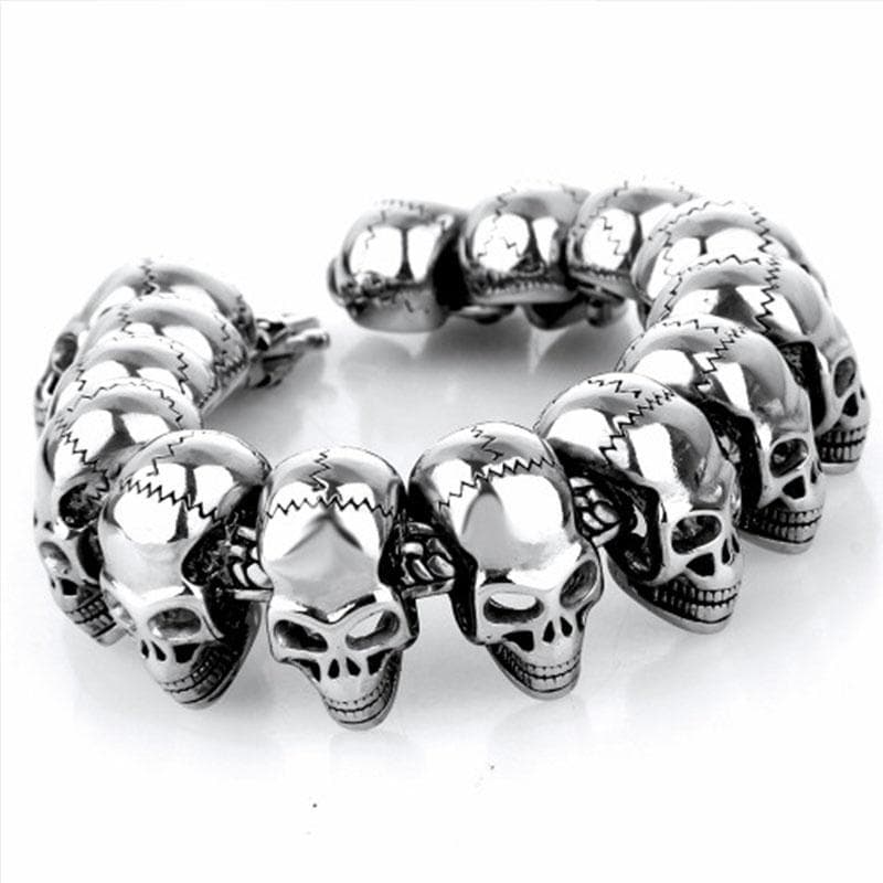 Gothic Lot Skull Vintage Biker Men's Black Punk Stainless Steel Bracelet silver