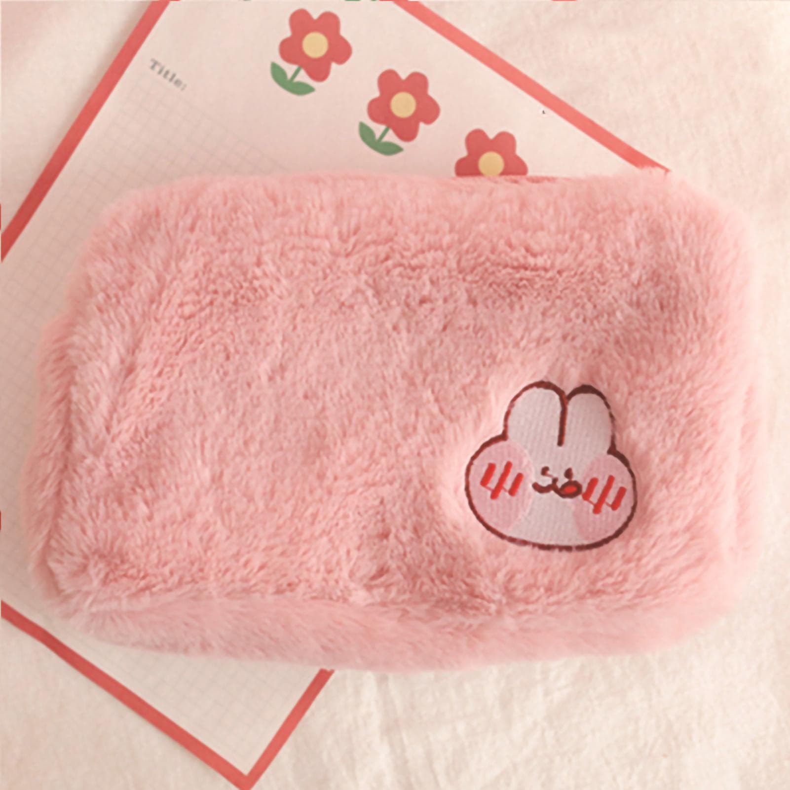 Plush Makeup Bag Cute Fluffy Cosmetic Organization Portable Toiletry Case with Zipper for Travel pink