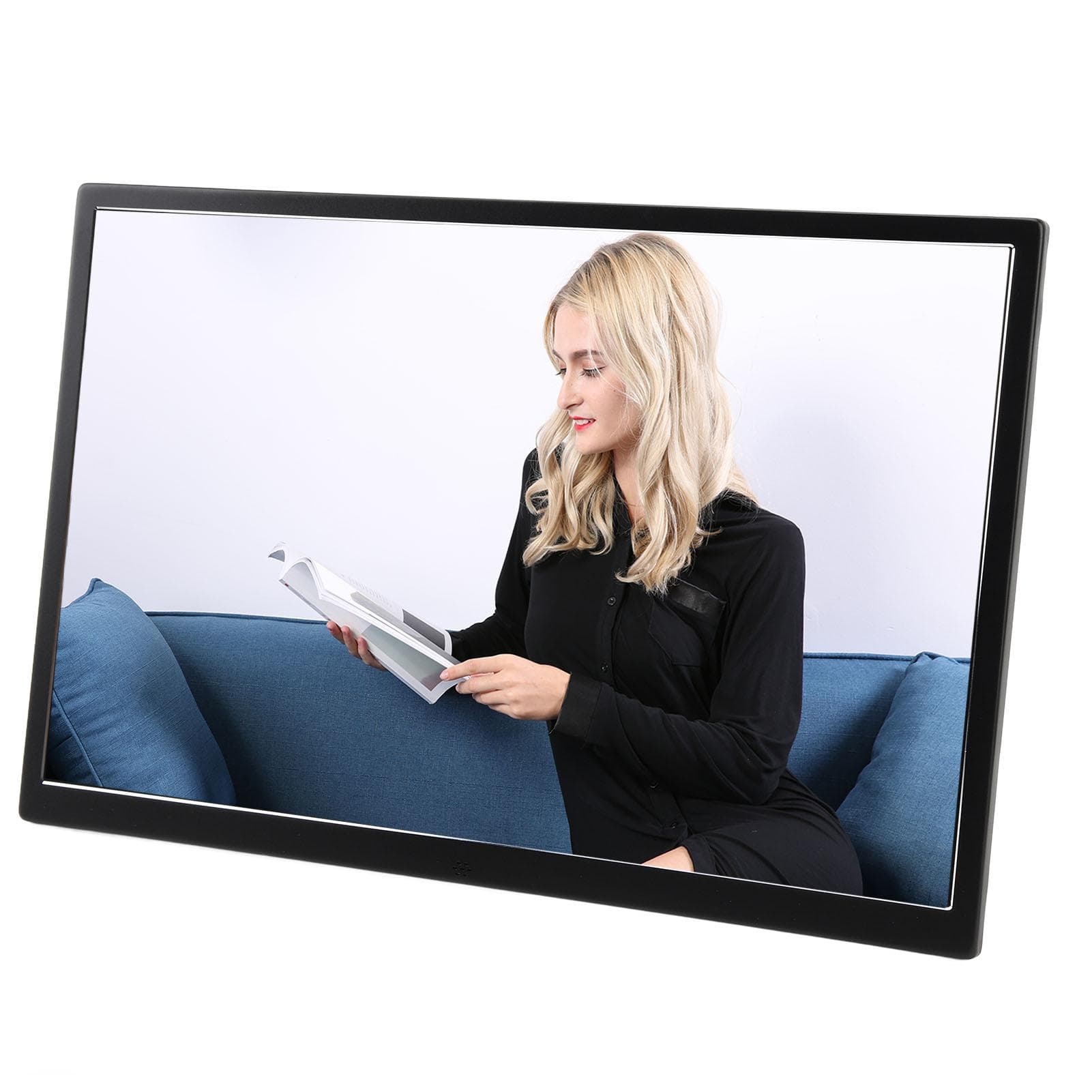 17in Digital Photo Frame Black Ultra Thin 1440x900 1080P Video Photo Music Calendar Remote Control EU Plug
