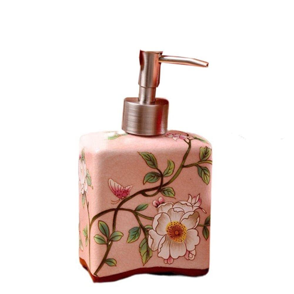 Refillable Hand Soap Dispenser Vintage Shampoo Container Easy To Use Ceramic Soap Bottle Home pink