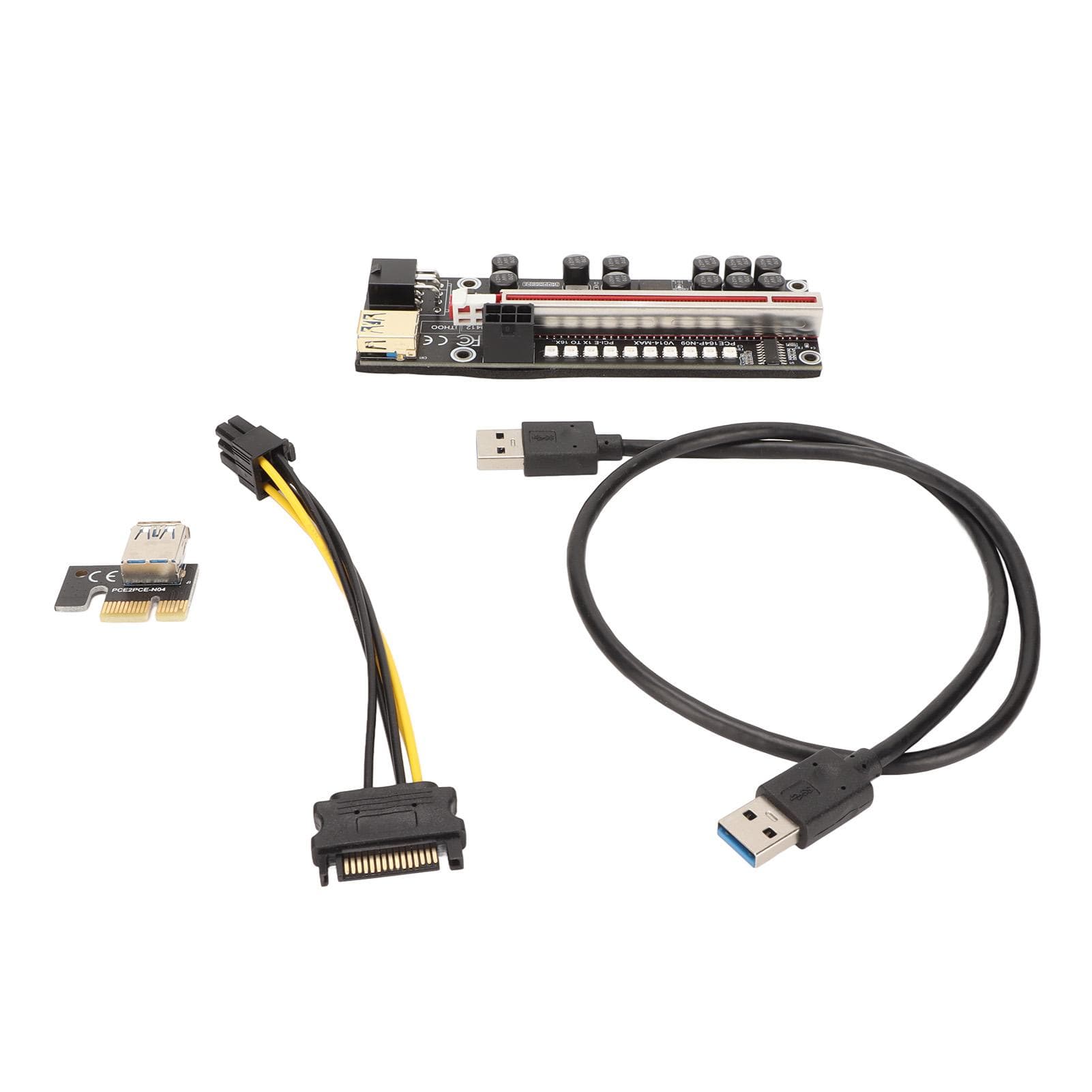 PCIE Riser Powered Adapter Card 6 Pin Compatible 1X 4X 8X 16X PCIE Interface Plug and Play USB black