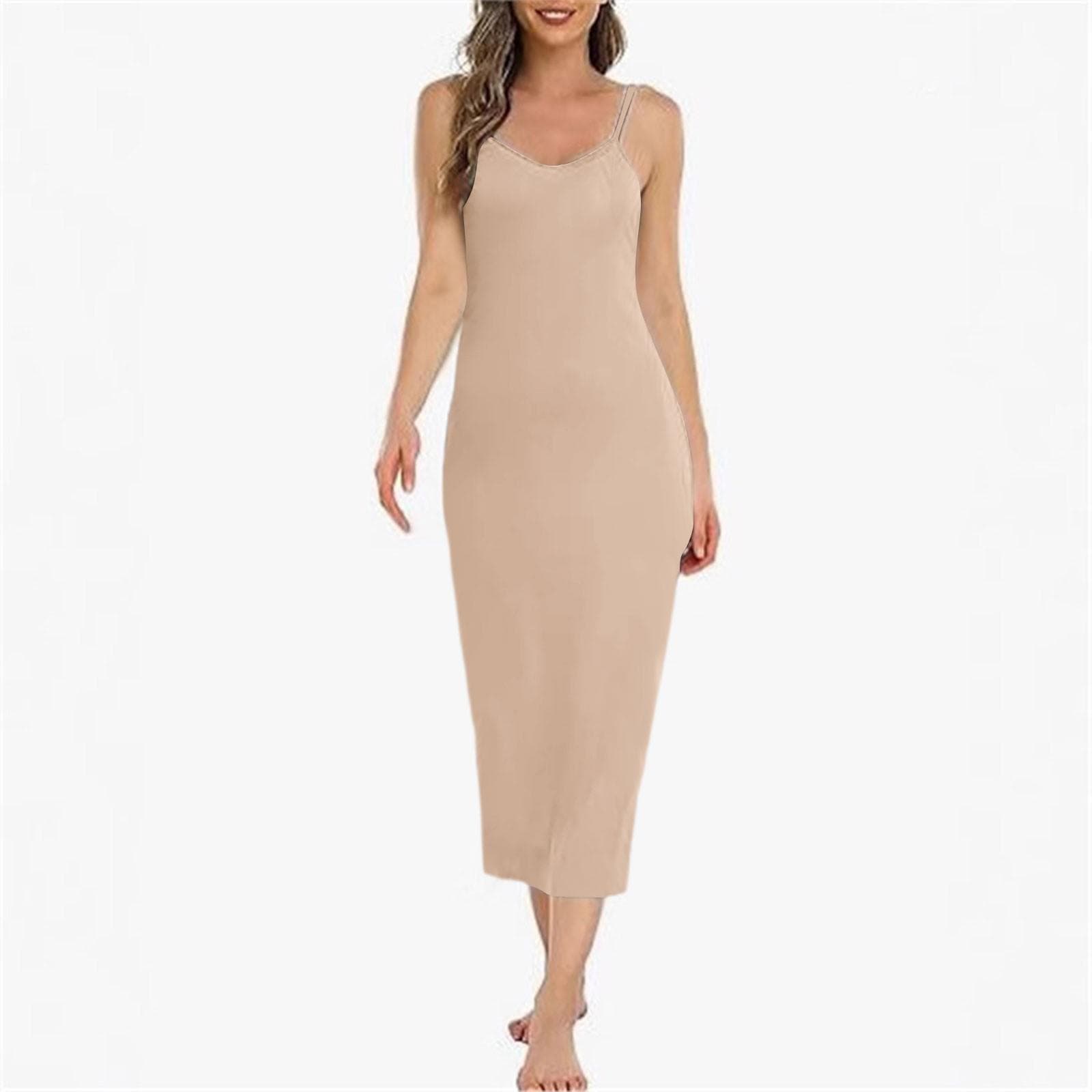 Women Long Slip Dress Basic Adjustable Spaghetti Straps Cami Slip Dress Soft V Neck Nightgown Under Dresses M