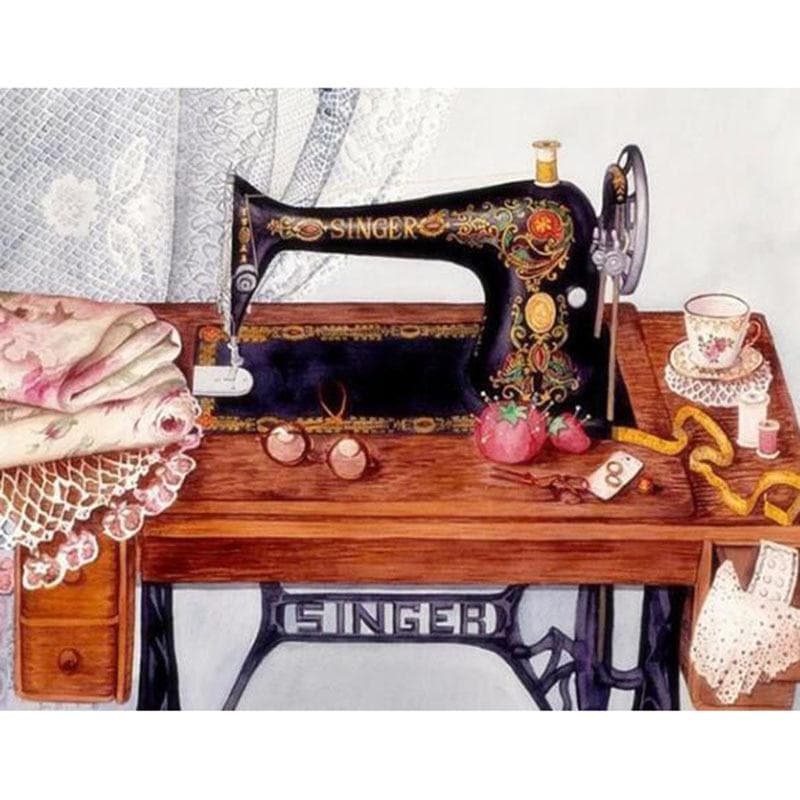 5d Diamond Painting Full Round Sewing Machine Diamond Embroidery Full Set Diamond Mosaic Rhinestone 20X30CM