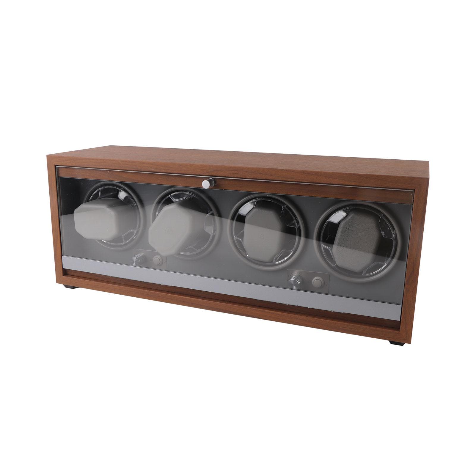 Automatic Watch Winders Black Walnut Grain Wood Mechanical Manual PU Travel Watch Winder Box Grey grey