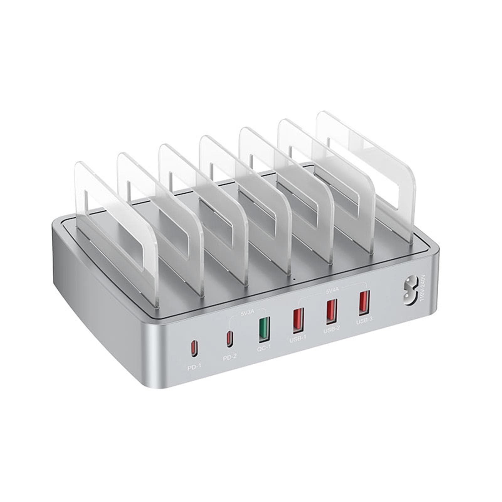 72W Intelligent 6 Ports Charger Station USB Charging Dock for Multiple Devices Compatible with UK