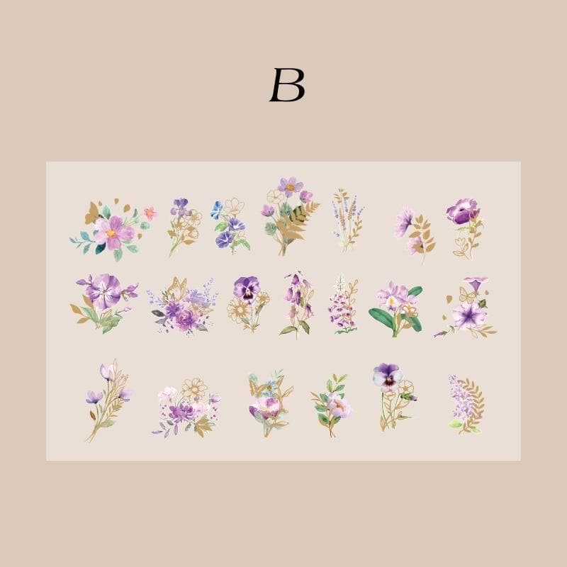 40Pcs/Bag Aesthetic Flower Stickers Pack Fresh Plant Hand Account DIY Material Decorative Stationery Stickers B