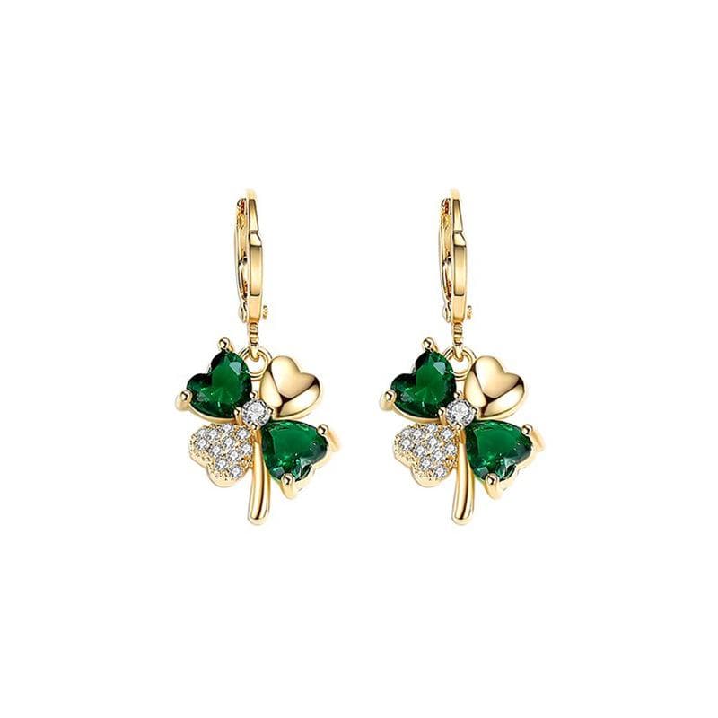 1Pair Four Leaf Clover Drop Earrings Good Luck Ornament for Women Girls green