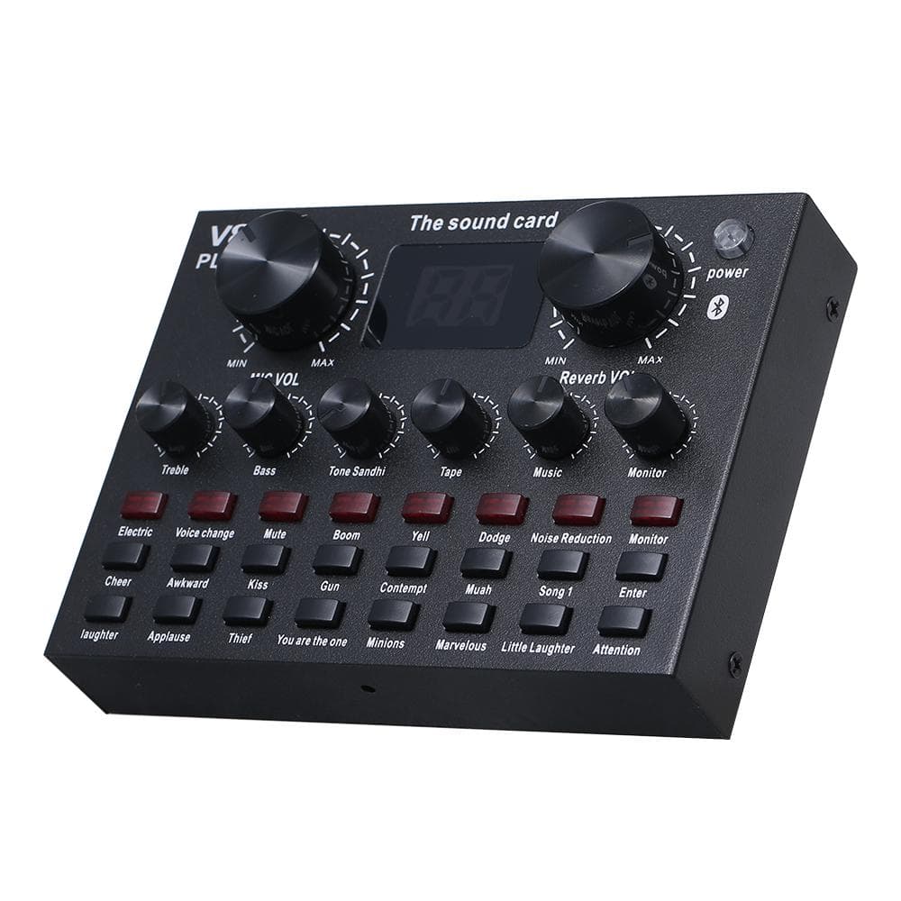 V8 Plus Live Sound Card with Audio Cable USB Cable BT Accompaniment Sound Effects Universal for black