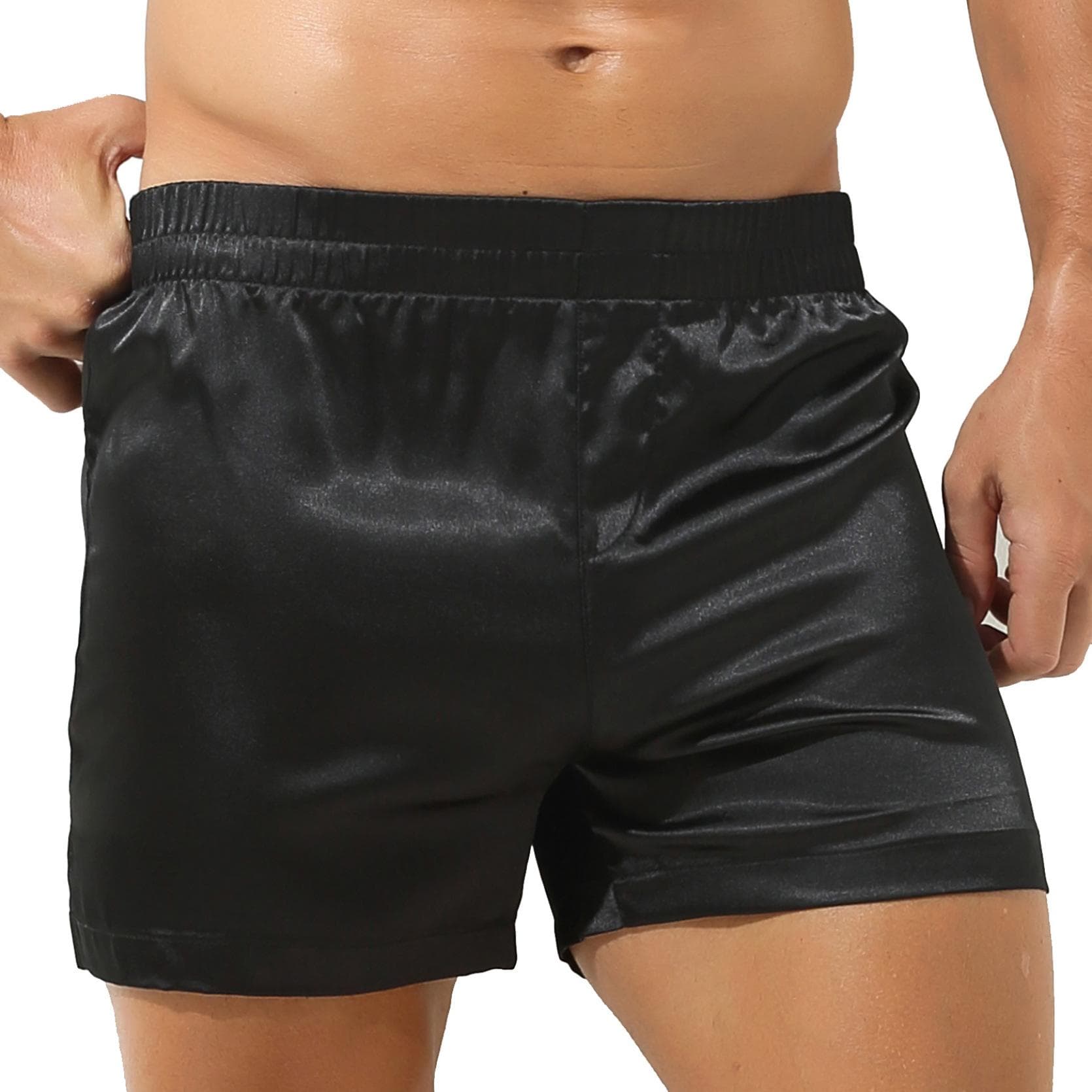 Mens Silk Satin Boxers Shorts Underwear Sleep Pajama Lounge Shorts XL black