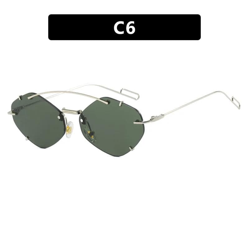 Vintage UV400 Hexagon Sunglasses Retro Rimless Sun Glasses Y2K Trendy Accessories for Beach Travel Streetwear