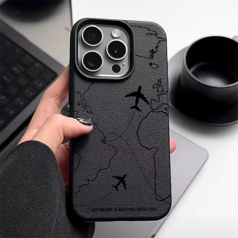 Soft Tpu Airline Aircraft Pattern Case for iPhone 16 15 14 Pro 13 12 Pro Max 11 Air 17 Leather Texture Shockproof Solid Color Slim Anti-Fall Cover iPhone 12 black