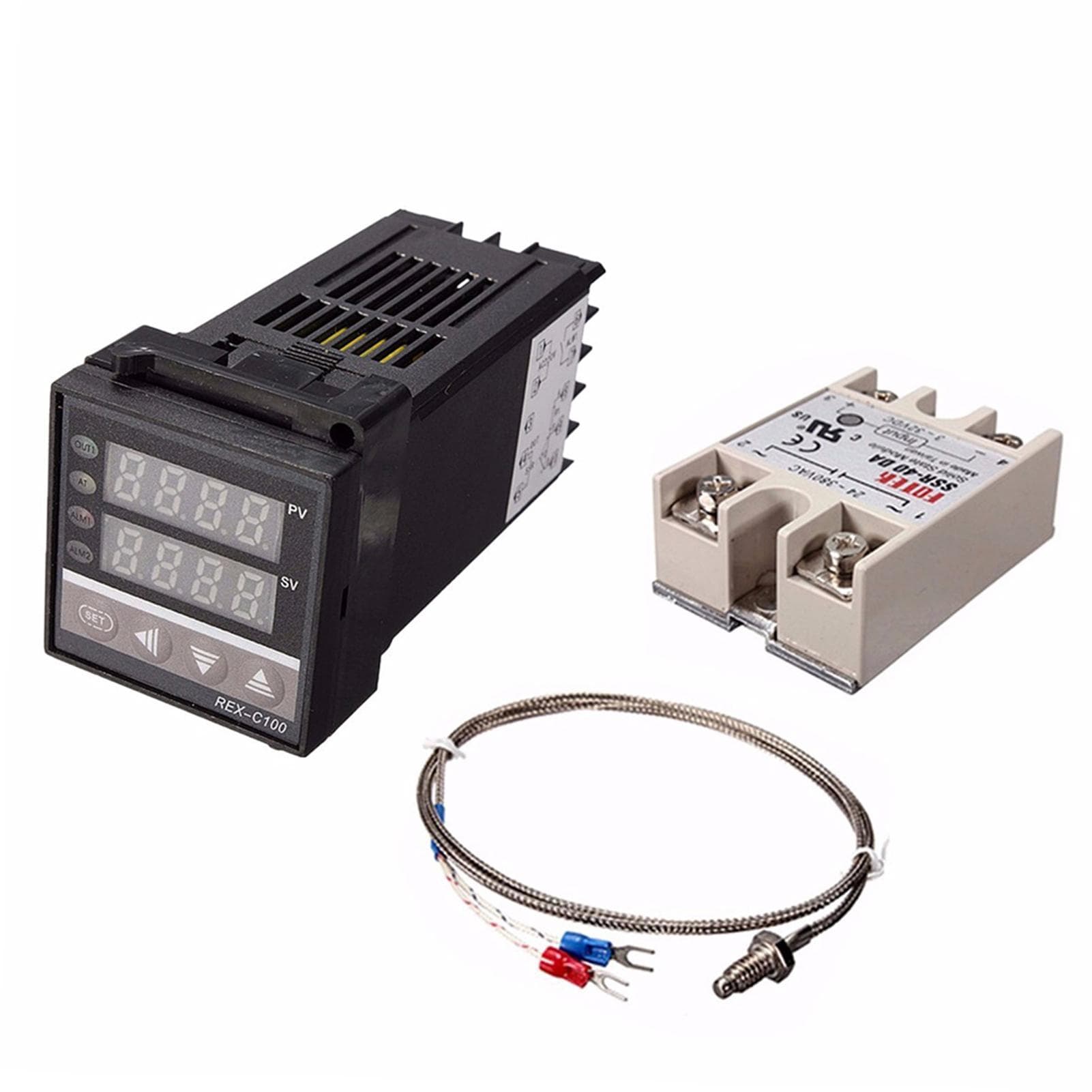Digital LCD PID REX-C100 Temperature Controller Set + K Thermocouple + Max.40A SSR