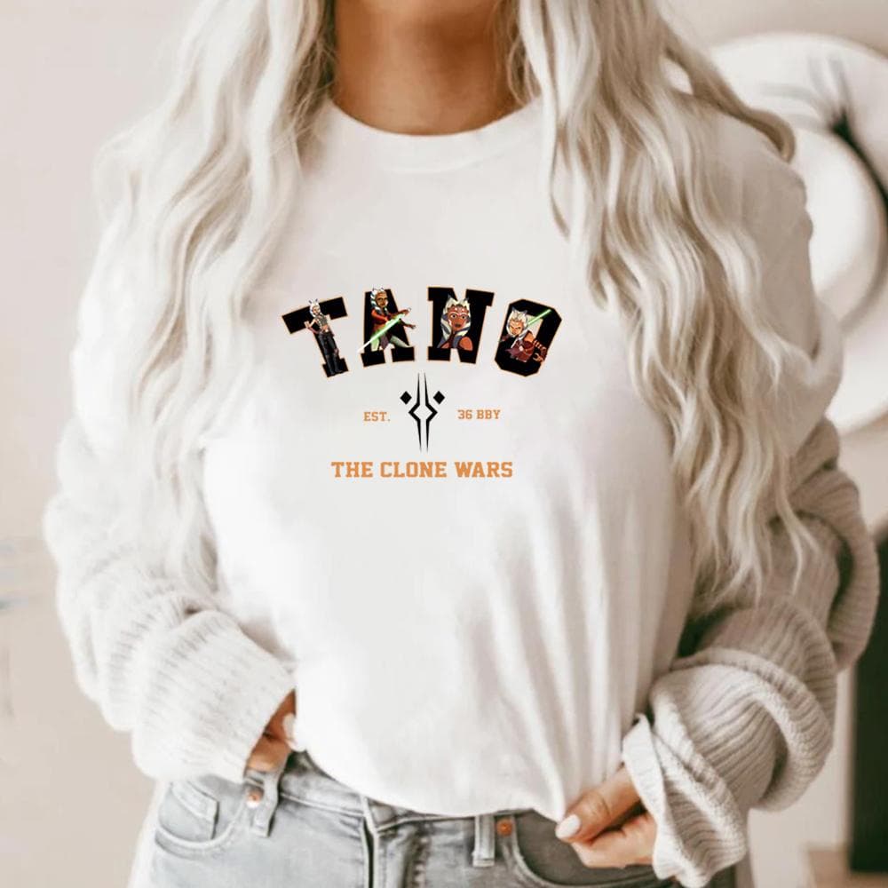 Tano Harajuku Pattern Shirt Jedi T-Shirt Star Resistance War Shirt Ahsoka Tano Shirt Wars Characters Shirts Mandalorian Shirt XXL white