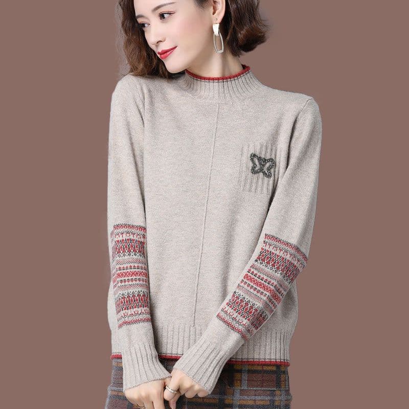 Women's Sweater Thickened Half High Collar Winter Bottom Coat Loose Outer Top 3XL