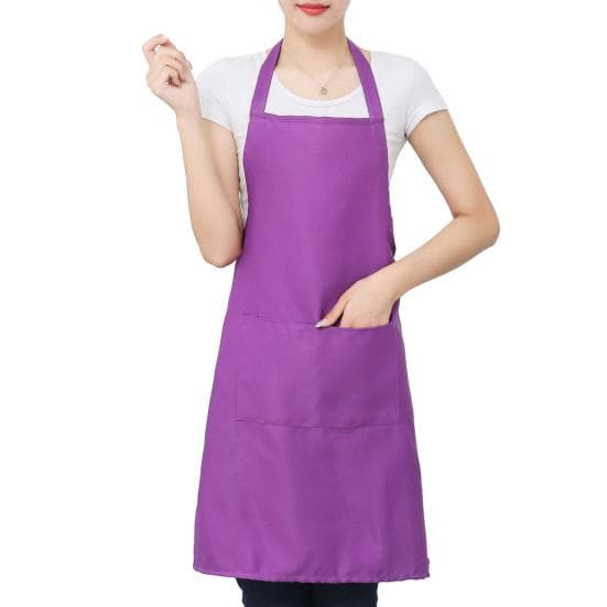 Unisex Apron Long-lasting Work Apron with Pockets Adjustable Straps Cooking Apron for Grill Restaurant Bar Cafes purple