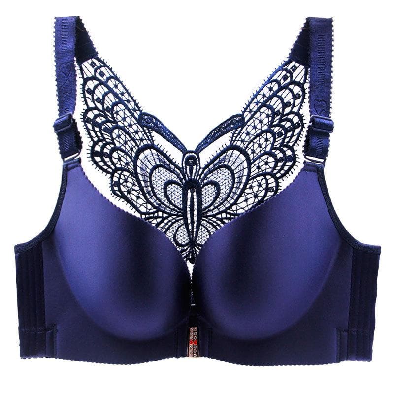 Seamless Front Closure Bra Butterfly Adjustable Push Up Bra Plus Size Bras for Women Wireless Bralette 42/95C blue