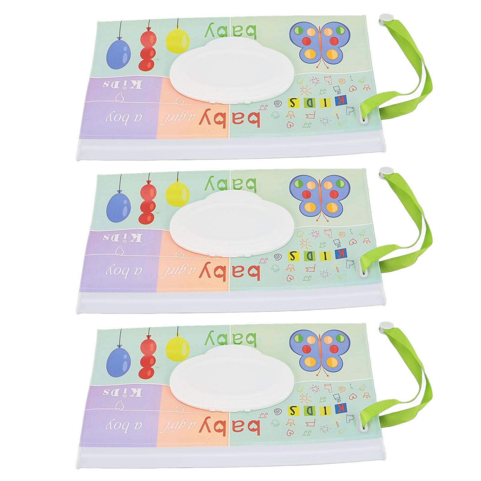 3 Pack Baby Wet Wipes with Flip Open Lid Refillable Portable Loop Printed Dispenser Carrying Case