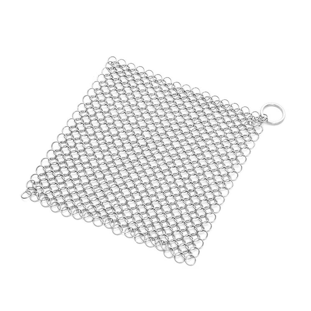 Stainless Steel Chainmail Scrubber Cast Iron Cleaner for Skillet, Wok, Pan Kitchen Household Chain 4x4 in silver