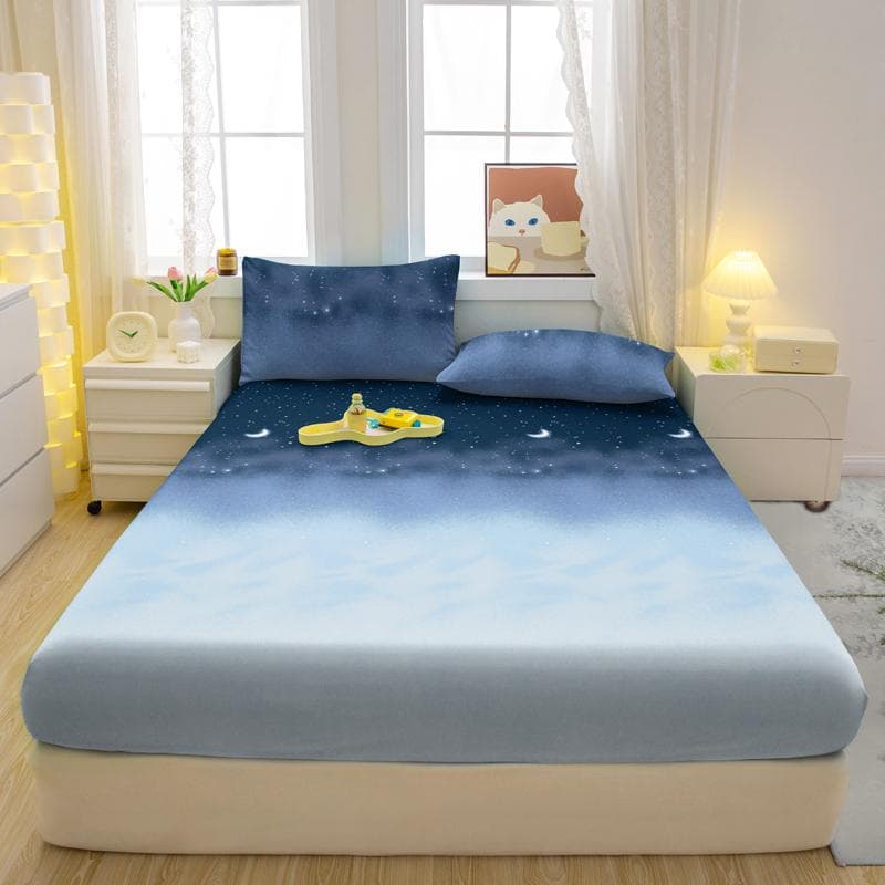 1 Simple Modern Starry Sky Printed Matte Fitted Sheet, Bedroom Printed Bed Cover, Bedding (Excluding Pillowcases) 71x132cm