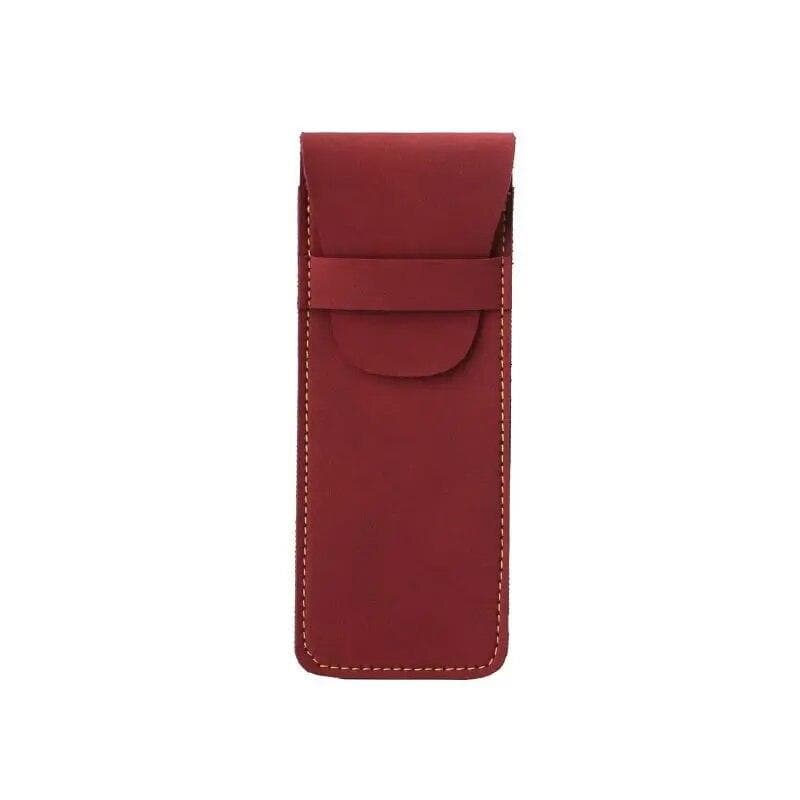 Vintage Leather Pen Case Pocket Pen Pouch Mini Stationery Organizer Bag for Students Office Women Men Business Travel red