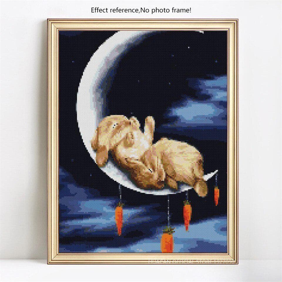 Diamond Painting Animal Rabbit Moon Diamond Embroidery Mosaic Cross Stitch 20X30CM