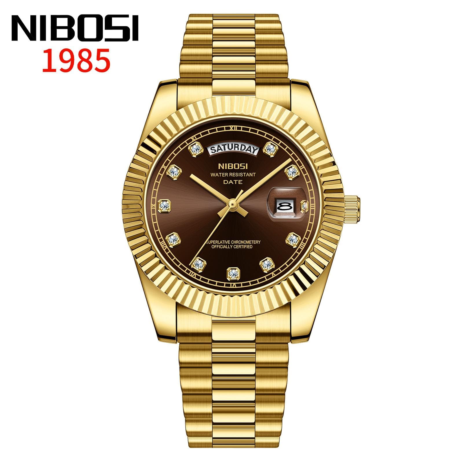 Mens Watches Analog Quartz Watch with Date Waterproof Stainless Steel Men's Wrist Watches Classic Watches gold/coffee
