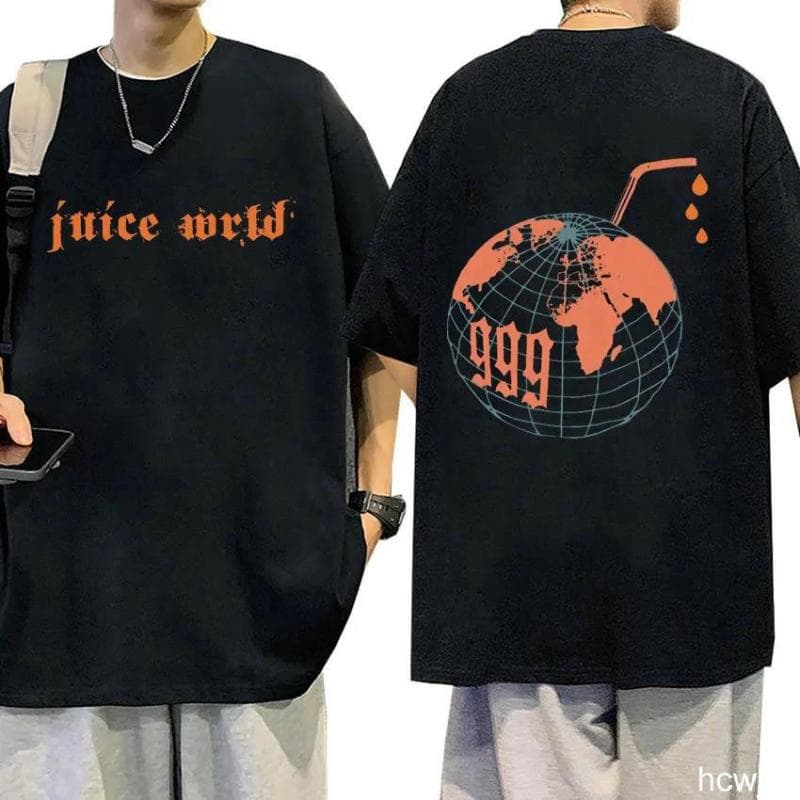 Rapper JUICE WRLD classic short sleeved printed T-shirt 3XL orange/black