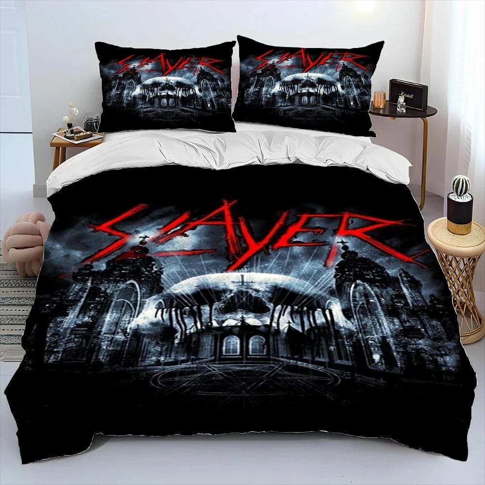 Slayer Heavy Metal Band Music Comforter Bedding Set,Duvet Cover Bed Set Quilt Cover Pillowcase,King Queen Size Bedding Set Gift 70x133cm 2pcs