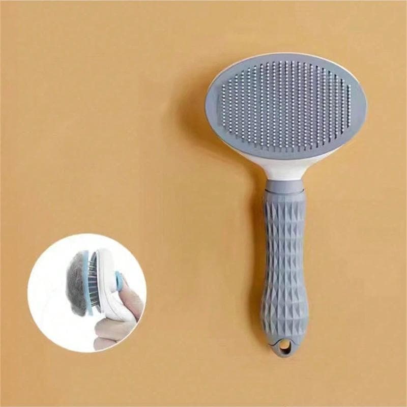 1pc Dog Brush, Cat Brush, Flea Comb, Automatic Cleaning Brush, Pet Grooming Brush, Pet Massage Brush, Shedding Grooming Brush, Mat Breaker Tool grey