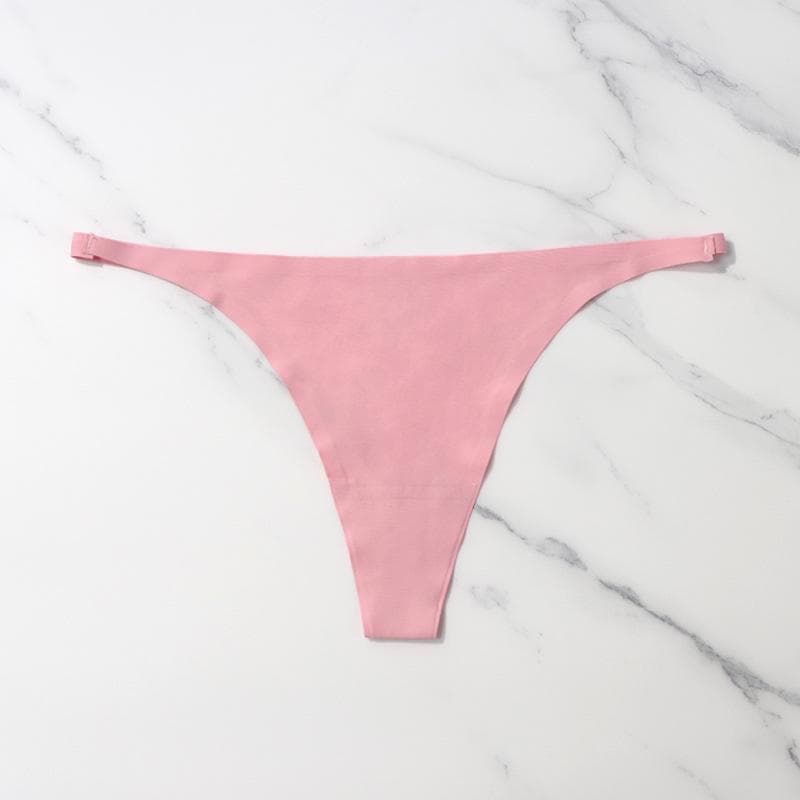 Ice Silk Seamless Panties For Women Soft Thin Band Thongs Woman Satin Underwear Female Bikini Panties String Tangas Mujer XL pink