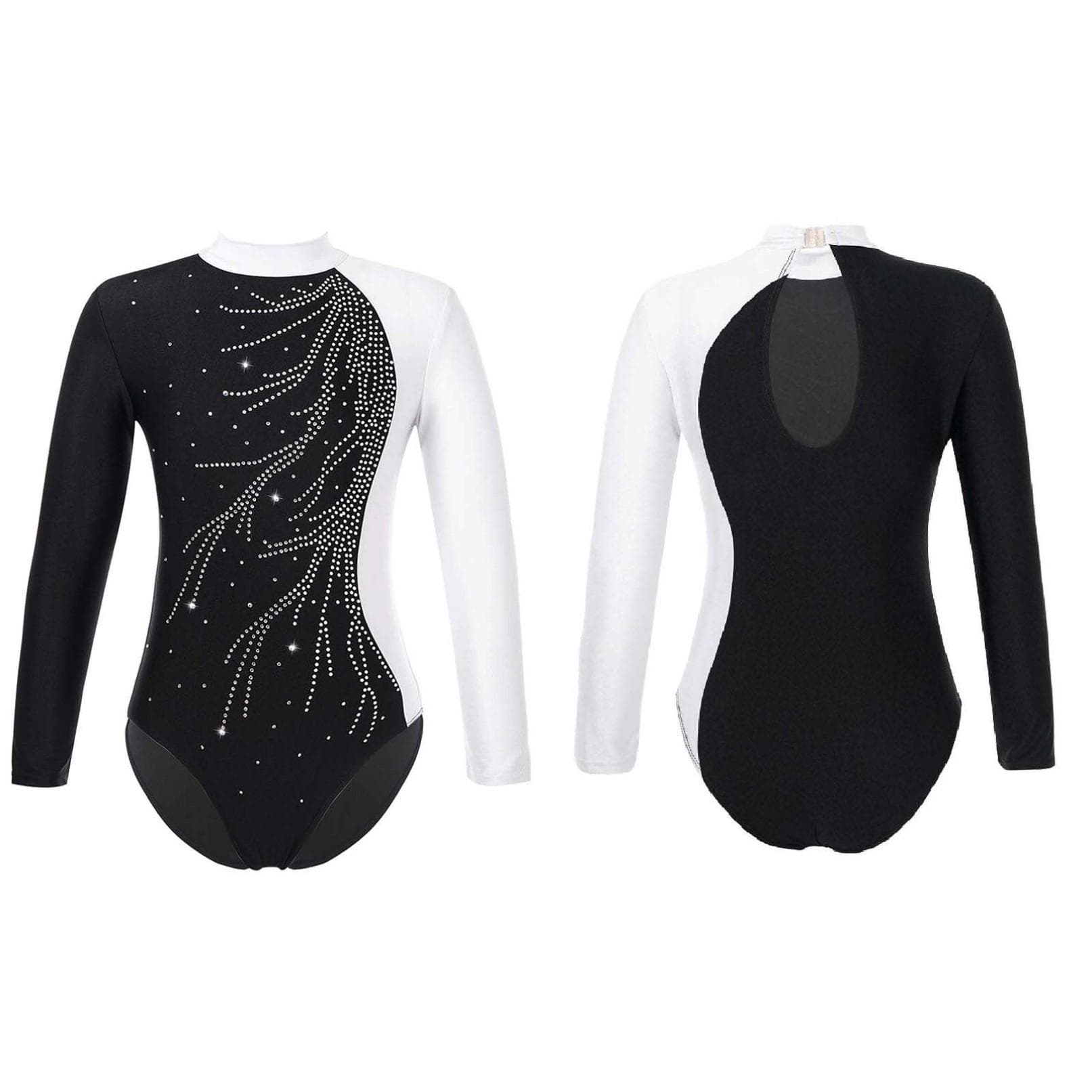 Kids Girls Shiny Mock Neck Long Sleeve Gymnastics Leotard Athletic Yoga Ballet Dance Jumpsuit Outfit 11-12 Years white