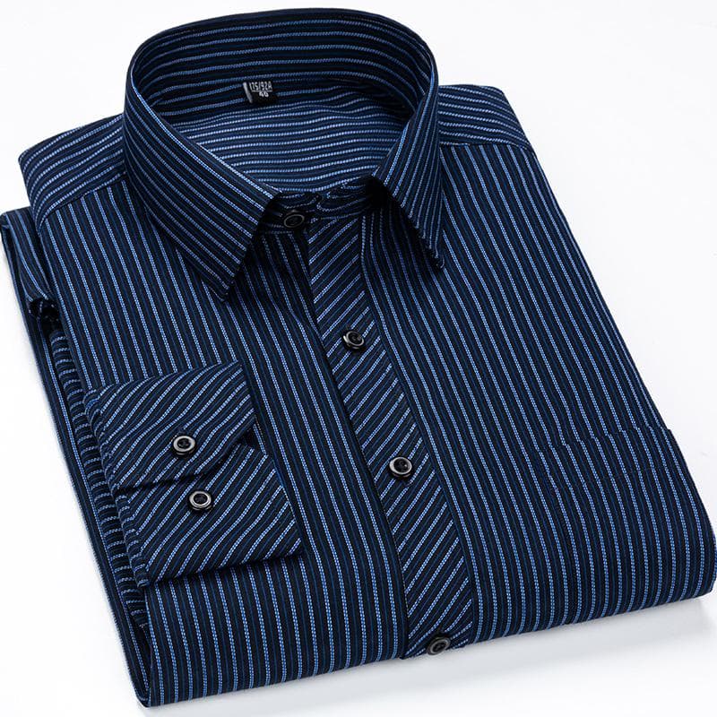 Striped Men Shirts Long Sleeve Regular Fit Classical Male Casual Shirt with Front Pocket 38