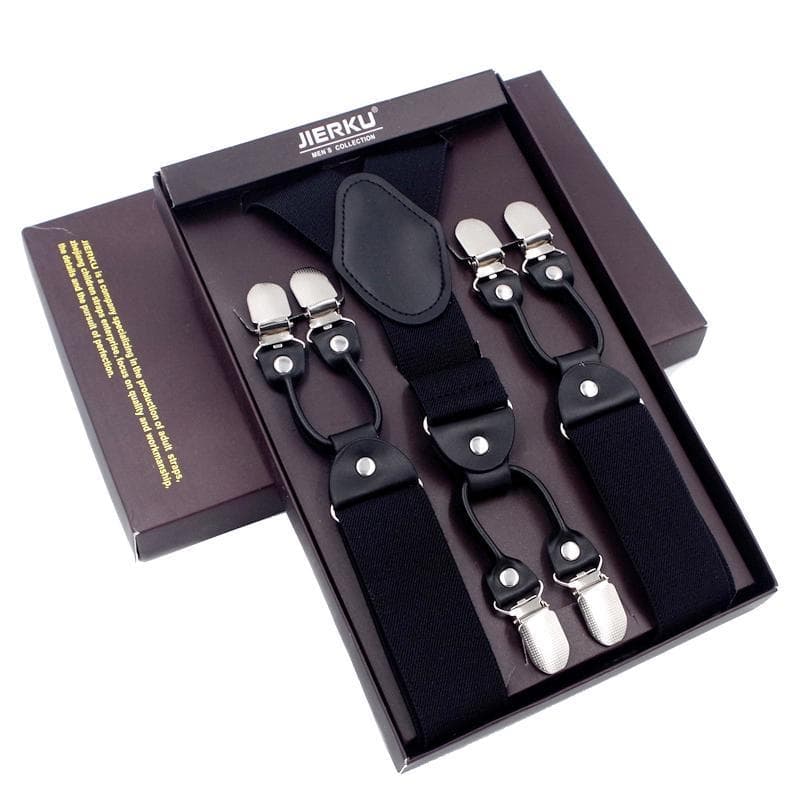 Fashion Suspenders Black leather 6 Clips Braces Vintage Casual Suspensorio Tirante Trousers Strap bretele Father/Husband's Gift