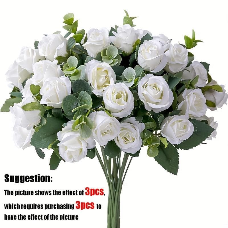 10-Head Artificial Rose Bouquet for Weddings and Parties white