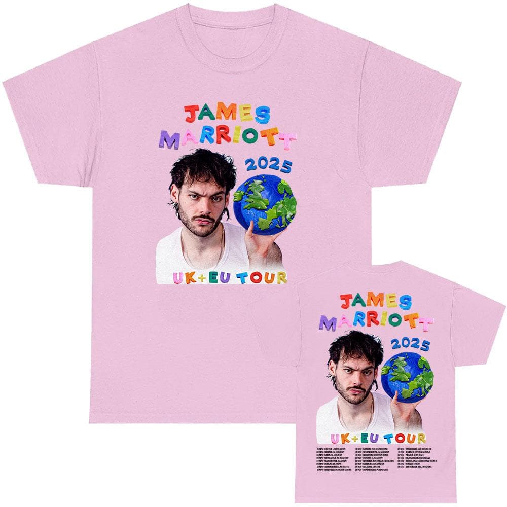 James Marriott UK + EU Tour 2025 T-shirt Summer O-neck Short Sleeve Cotton Tees Fashion Graphic Tshirts Men Women T Shirt Unisex Streetwear L pink