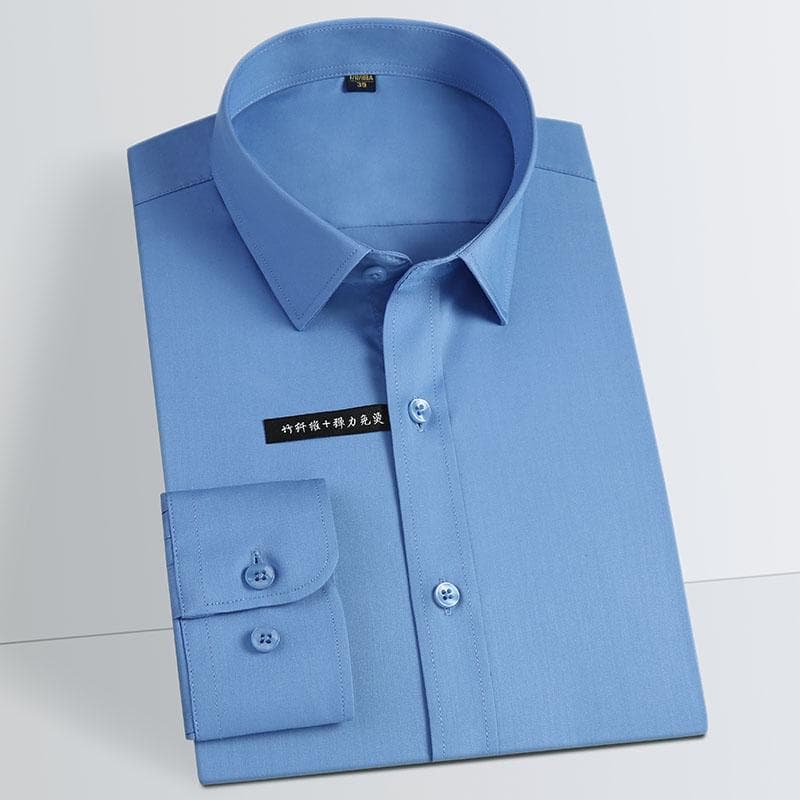 Men's Classic Business Silky Bamboo-fiber Long Sleeve Easy Care Pocketless Shirt 39 blue