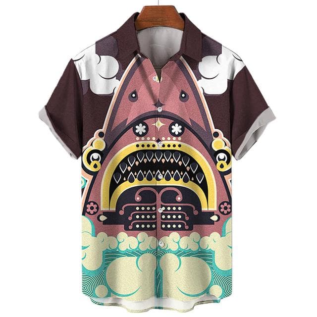 New Men's Shirts 3D Animal Print Clothes Fashion Button Short Sleeve Lapel Streetwear Shirt for Men Hawaiian Shark Blouse Tshirt L