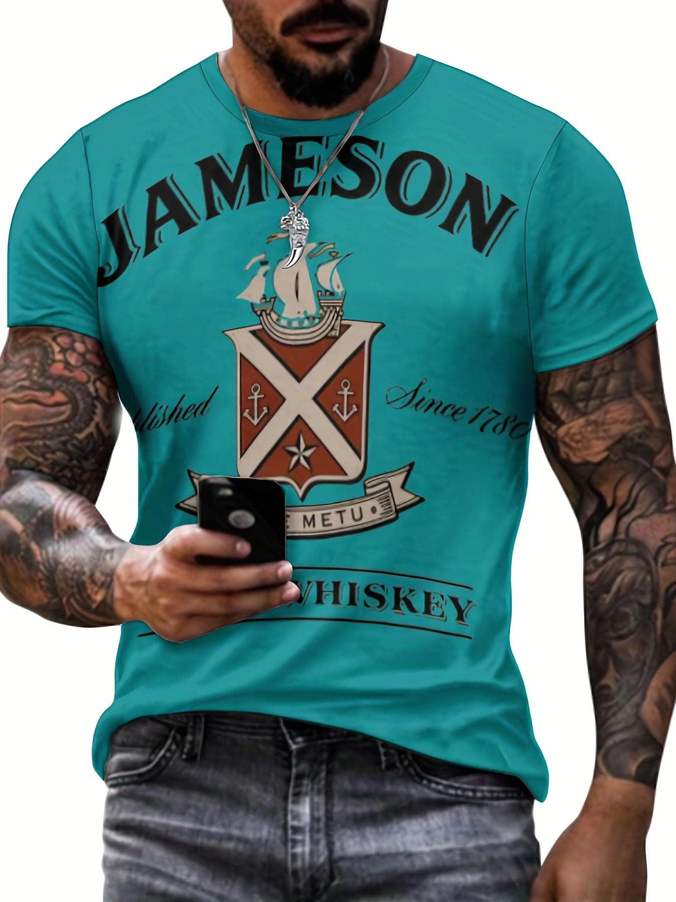Jameson Whiskey 3D Print Men's T-Shirt - Stylish & Comfortable Short Sleeve Tee for Summer, Casual Wear 2XL
