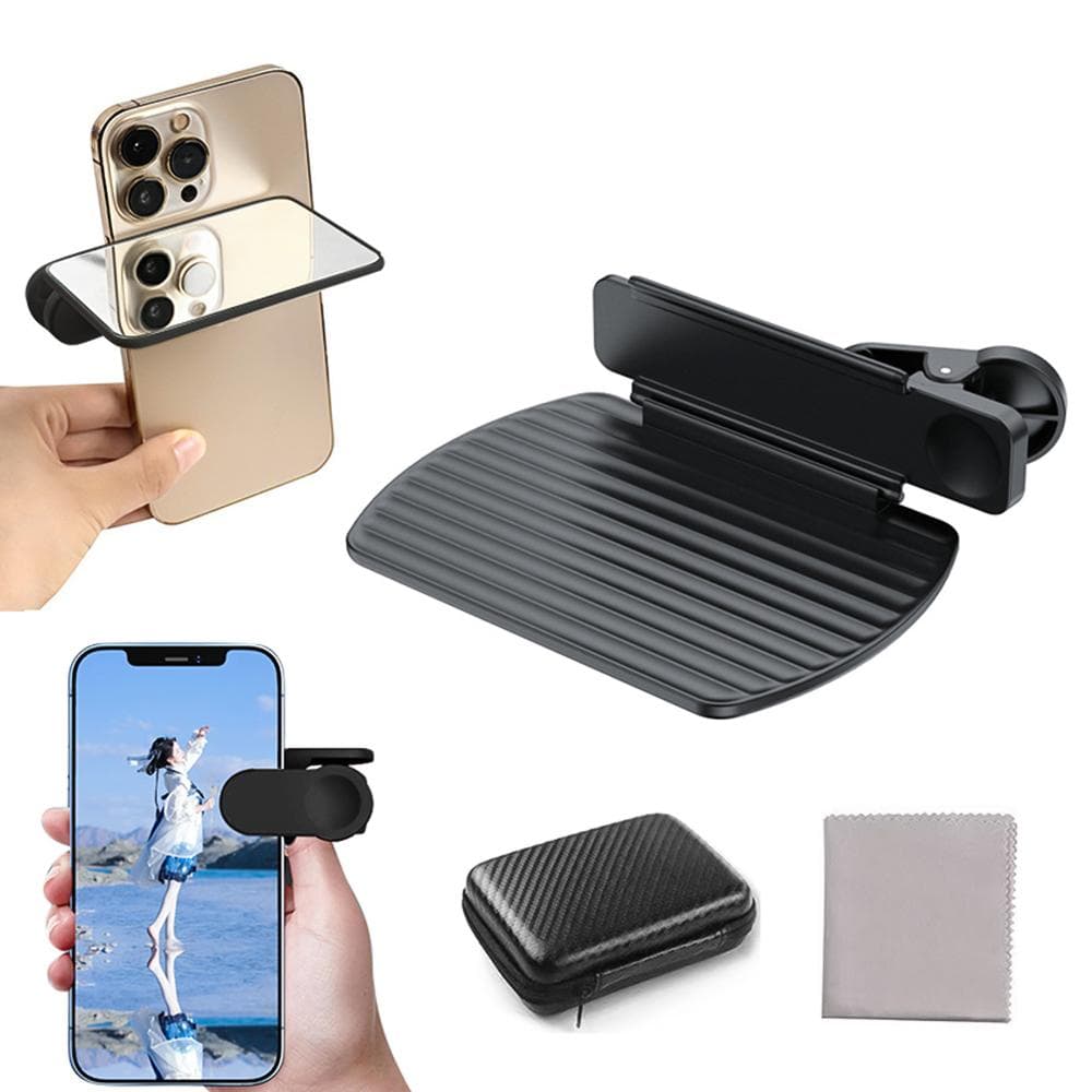 Portable Smartphone Camera Mirror Reflection Clip Kit with Carrying Bag Cleaning Cloth Adjustable black