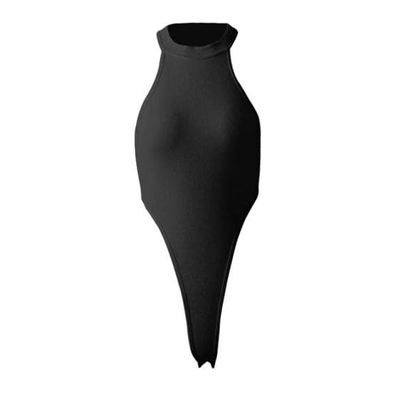 Women's Summer High Sleeveless Sexy Bodysuit Skinny Body Top Rompers XL black