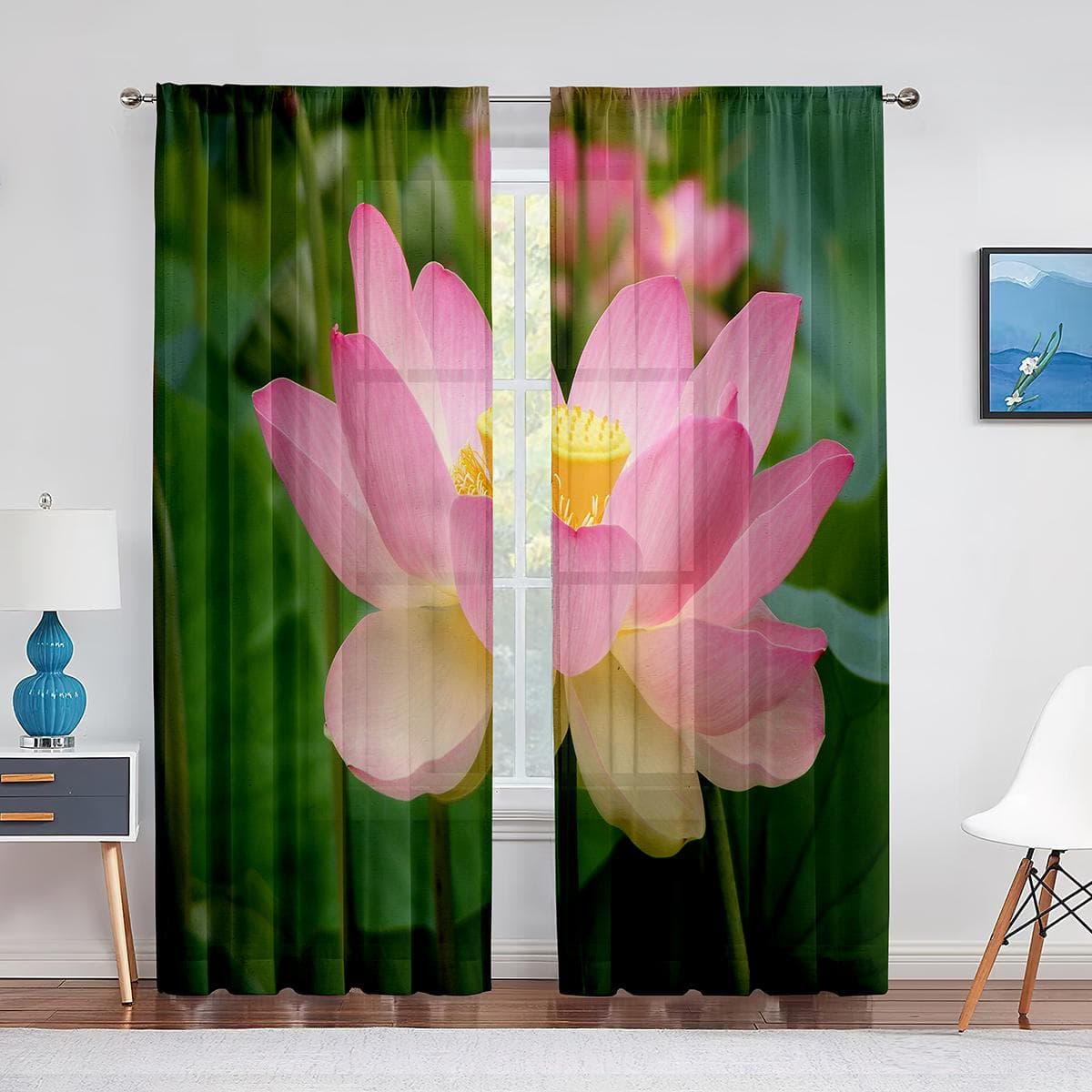 White Flower Stamens Close-up Sheer Voile Curtain Window Treatment for Living Room Bedroom Decor Drapes Chiffon Tulle Curtain 1 PCS W100XH250cm&Grommet Top